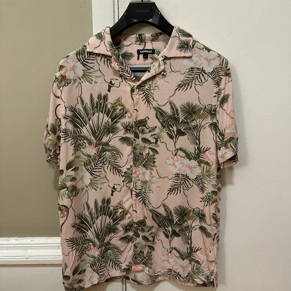 Express Pink and Green Casual Button Down Shirt